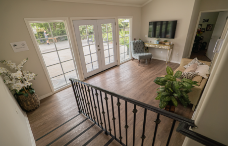 Safe and easy stairs at Trinity Hills Estates, a senior living care home in Arcadia, California, designed for the convenience and accessibility of residents