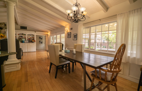 Elegant dining room at Trinity Hills Estates, a senior living community in Arcadia, California, where residents enjoy nutritious meals and social dining experiences